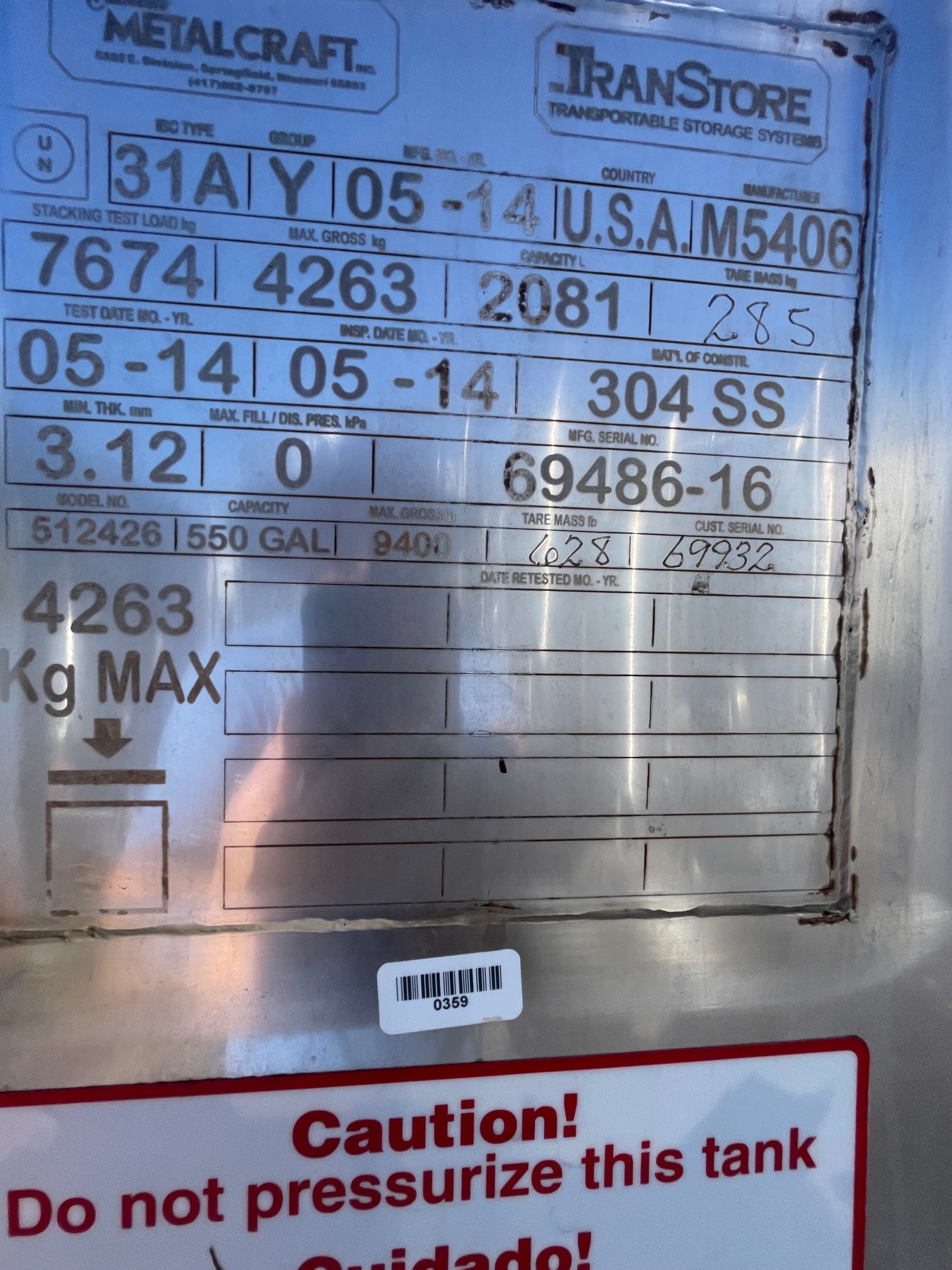 550gll Stainless Tote