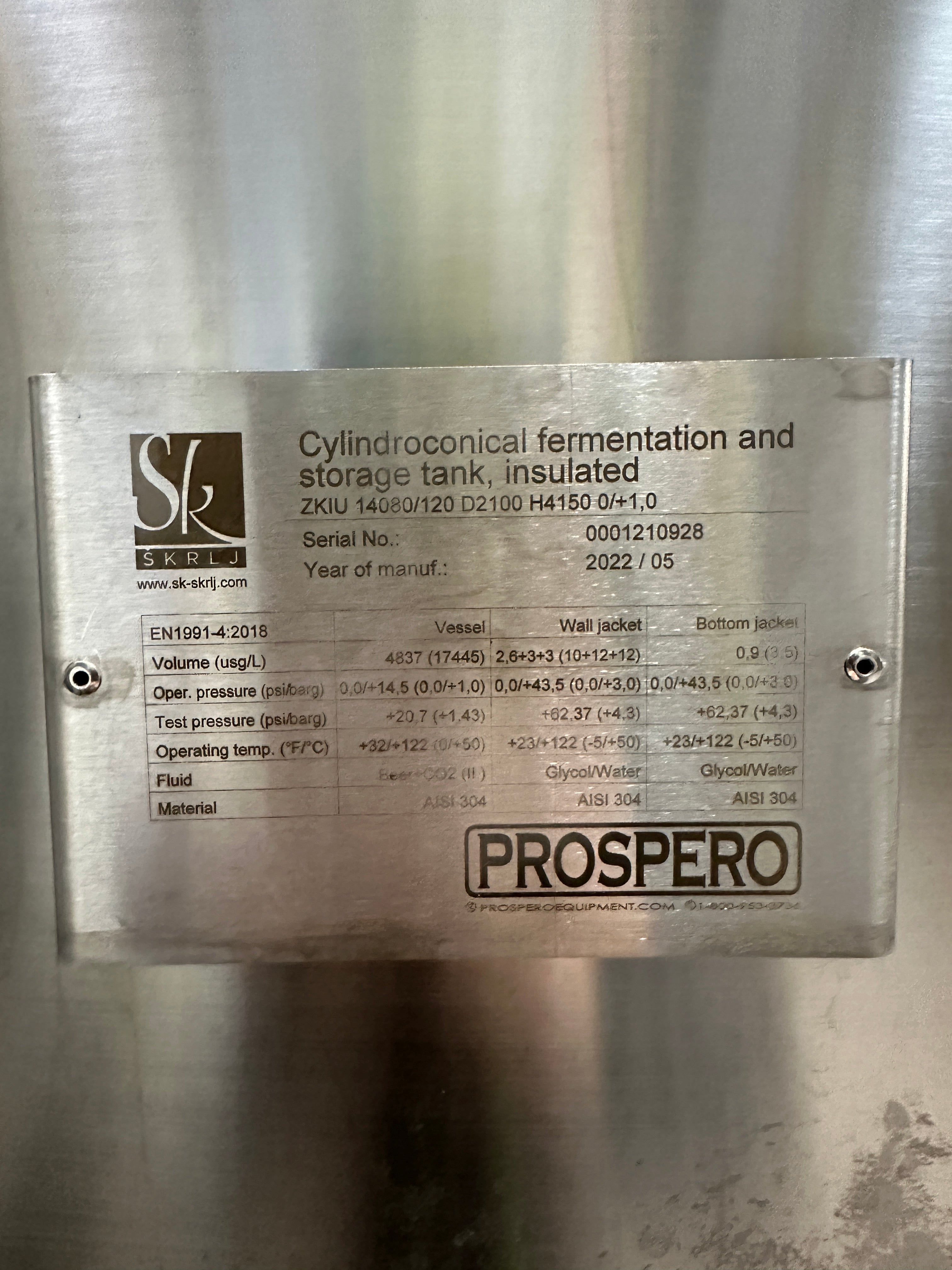 120bbl Prospero Fermenter