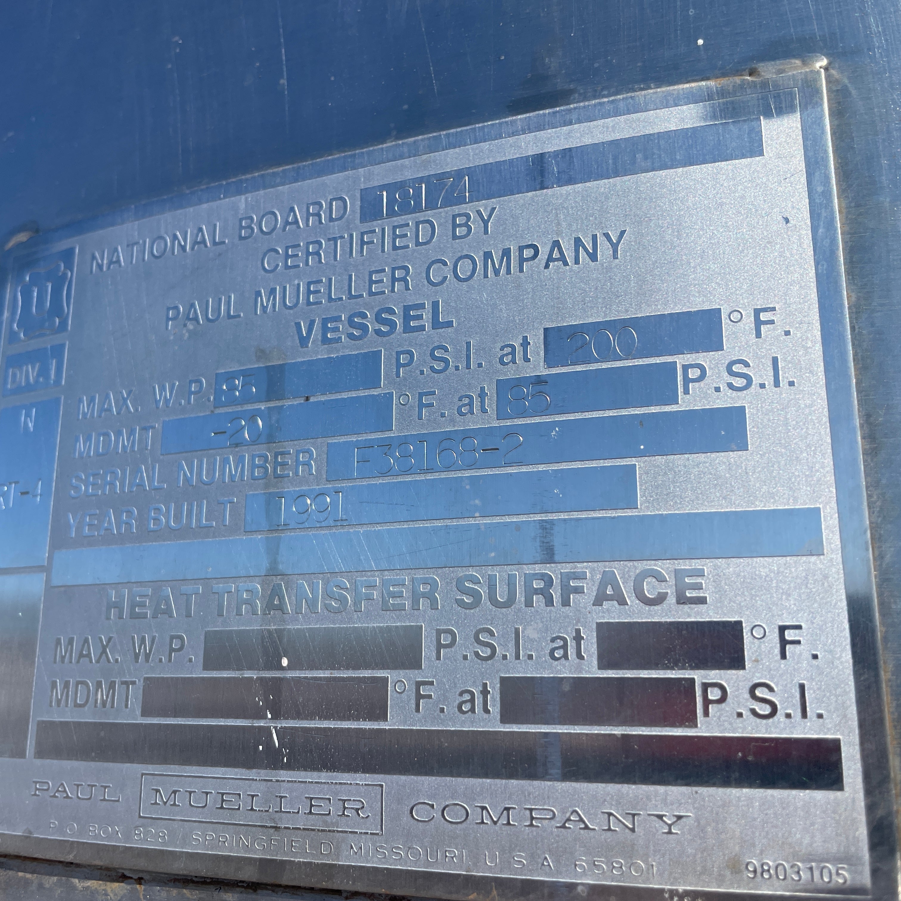 800 Gallon Mueller Buffer Tank