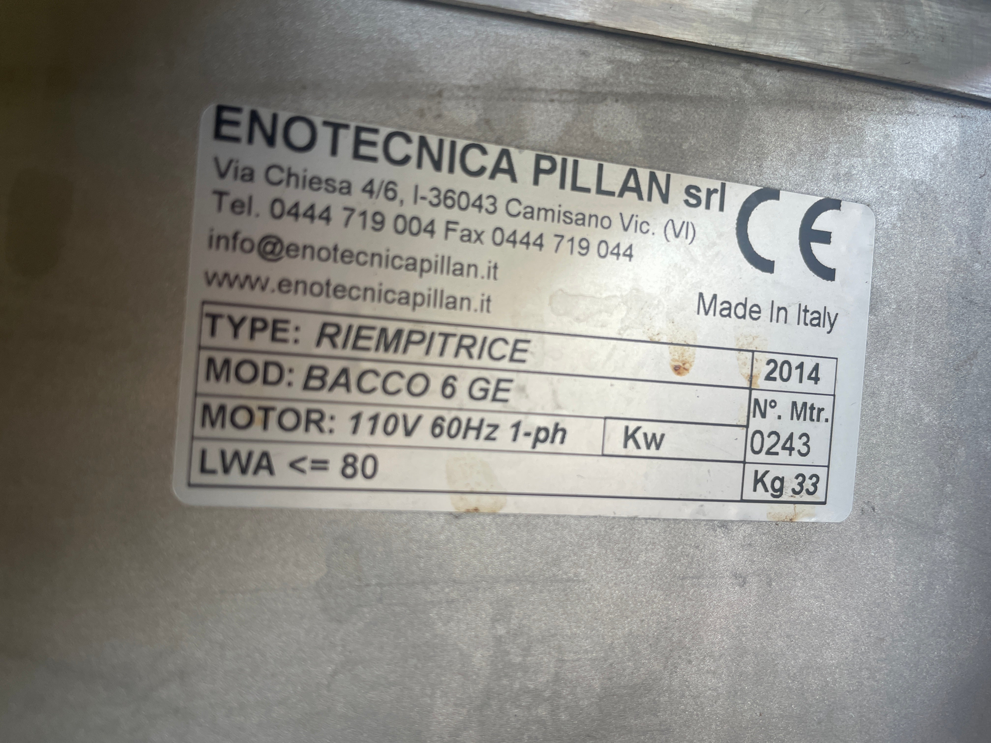 Enotecnica Pillan 6 head filler