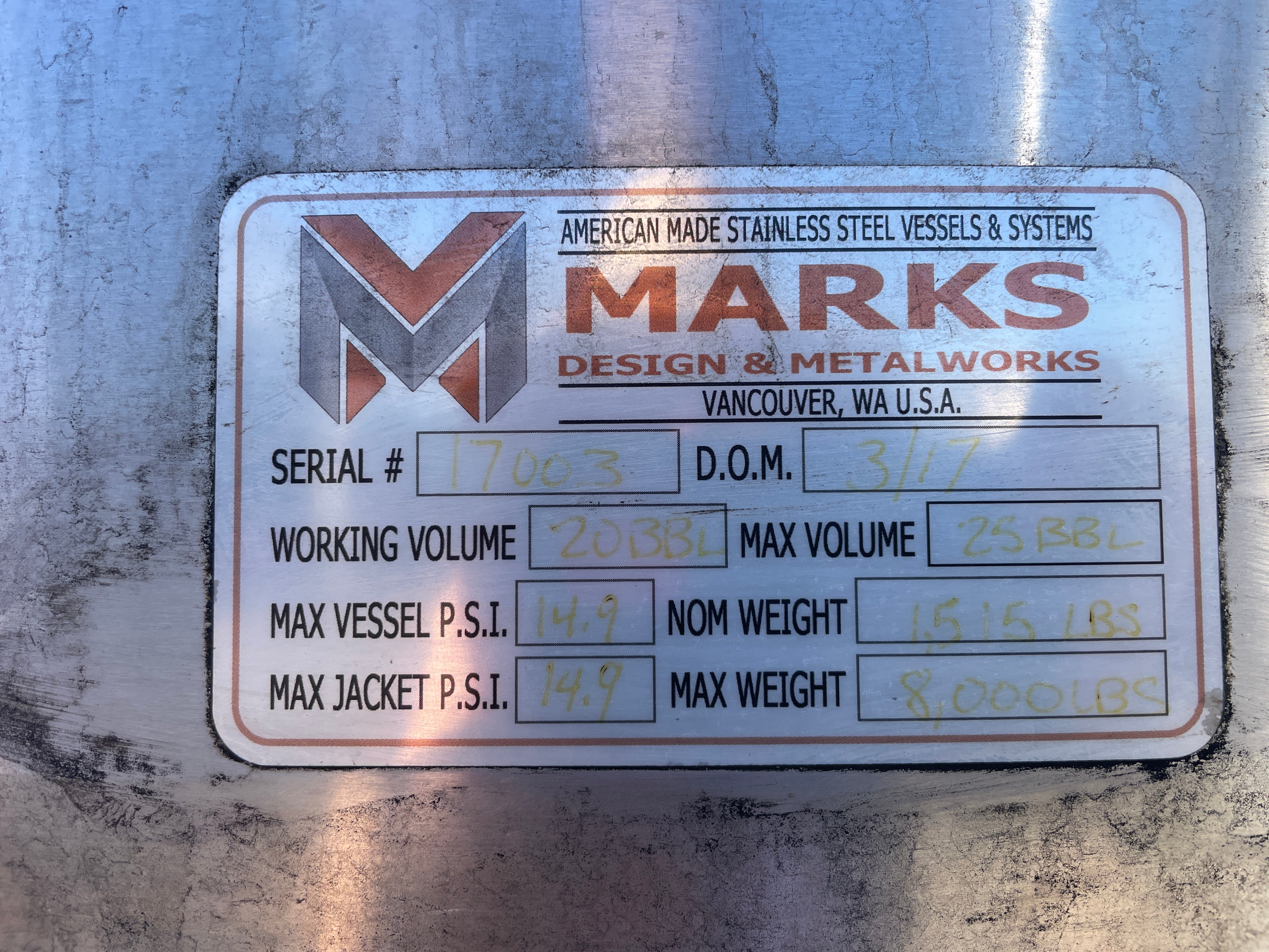 20bbl Marks Fermenter