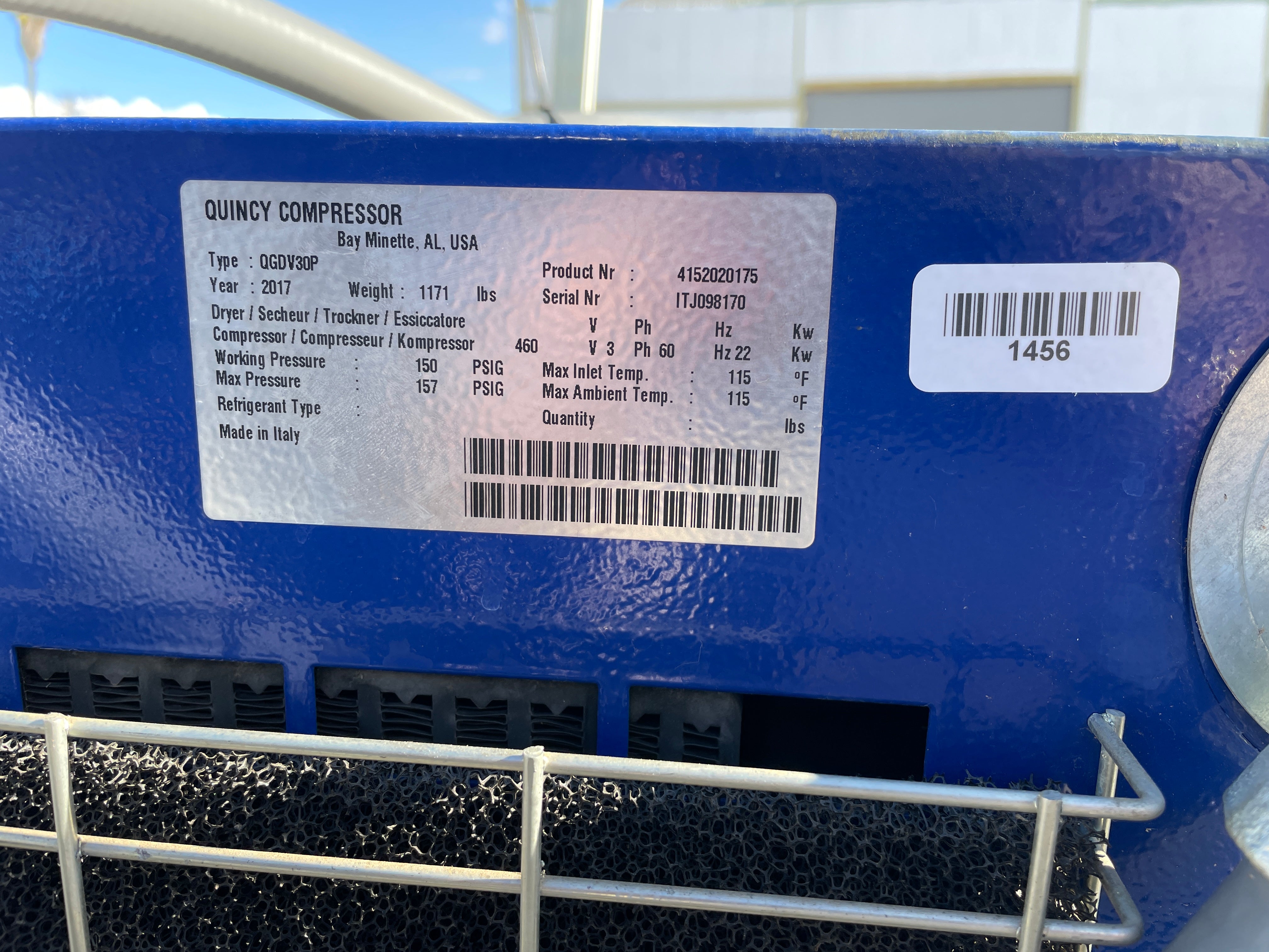 Air Compressor Quincy w/ 500gal Tank Beverage Equipment Traders